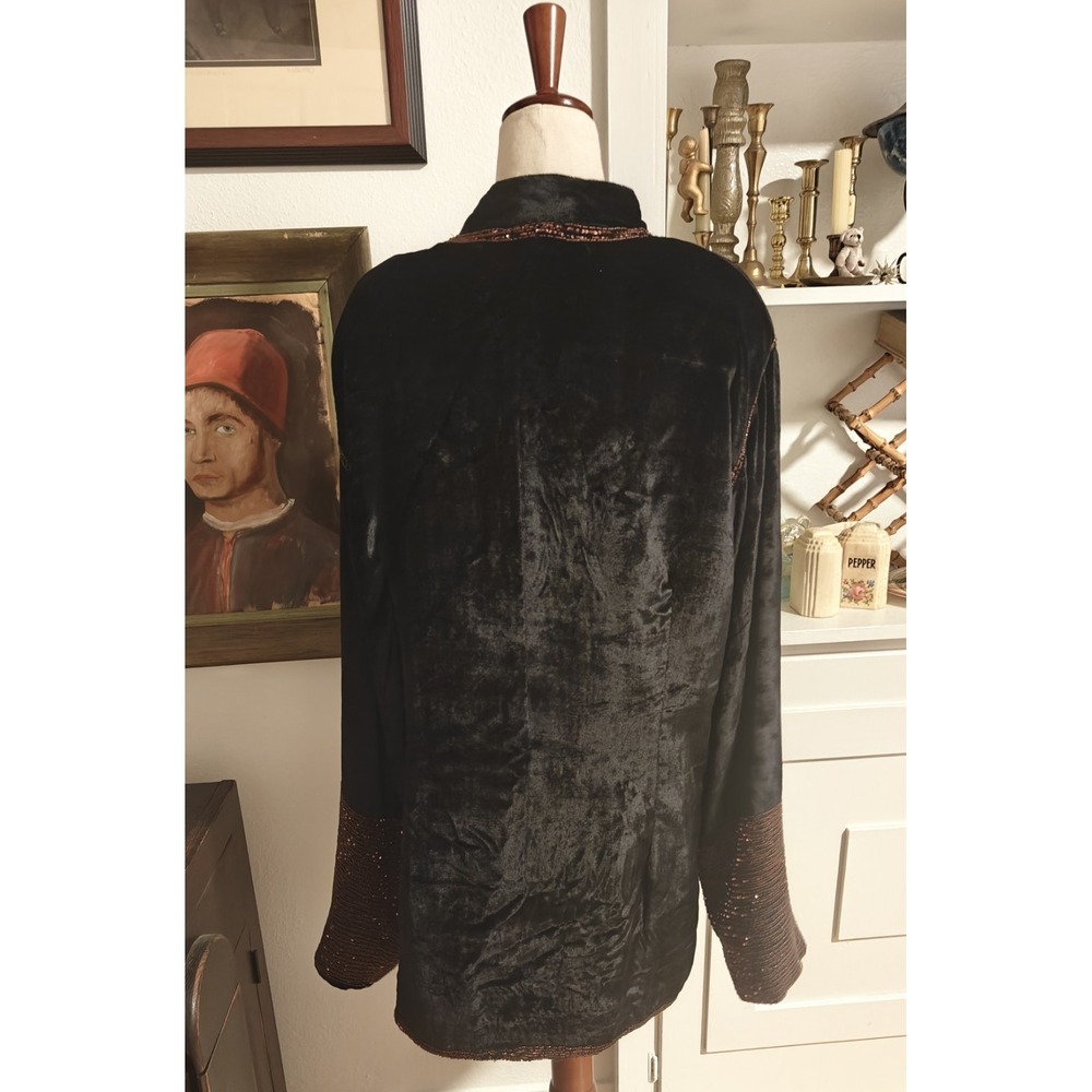 Soft Surroundings Velvet Black Heavy Beaded Beads Embellished Jacket Size 1X EUC - Picture 3 of 11